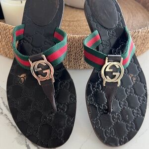 Gucci  Women’s Lifford Flip-flop- leather/nylon Web Slides Sz 38